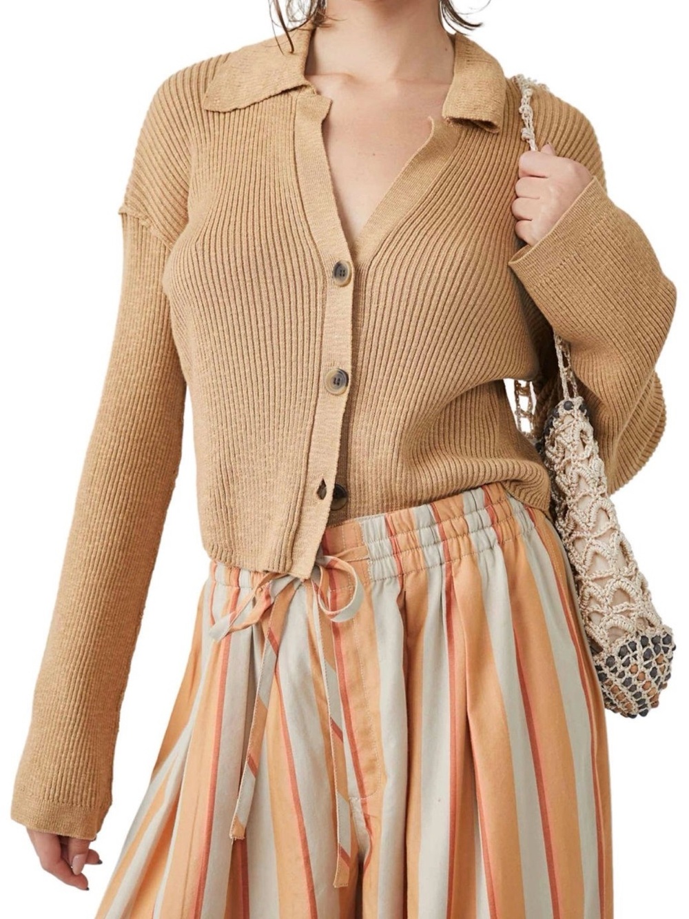Free People Ella Sweater Shirt Iced Coffee Brown XS